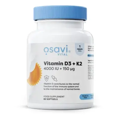 Osavi - Vitamin D3 + K2, 4000 IU + 150 mcg, 60 softgel kapslí