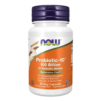 Now® Foods NOW Probiotic-10, probiotika, 100 miliard CFU, 10 kmenů, 30 rostlinných kapslí