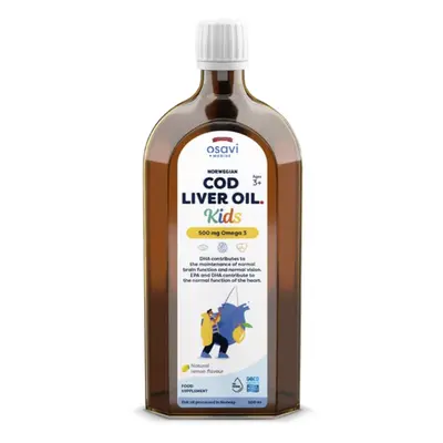 Osavi Norwegian Cod Liver Oil Kids, Omega 3 Norský olej z tresčích jater, pro děti, citrón, 500 