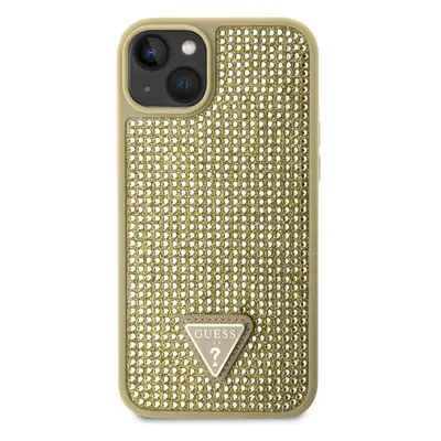 Guess Rhinestones Triangle Metal Logo kryt pro iPhone 14 zlatý