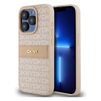 DKNY PU Leather Repeat Pattern Tonal Stripe kryt iPhone 14 Pro Max růžový