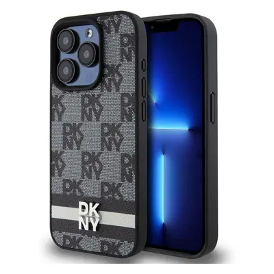 DKNY PU Leather Checkered Pattern and Stripe kryt iPhone 15 Pro Max černý