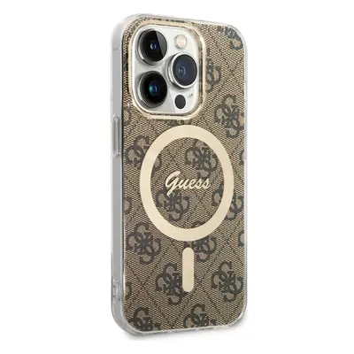 Pouzdro Guess 4G IML MagSafe iPhone 14 Pro hnědé Hnědá