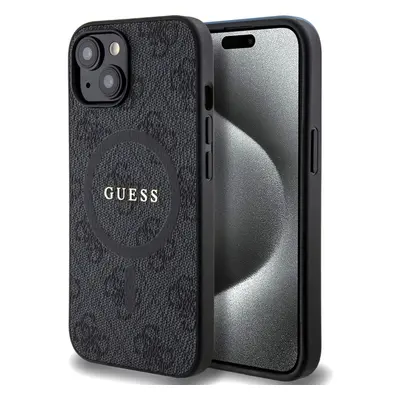 Guess PU Leather 4G Colored Ring MagSafe kryt iPhone 15 černý