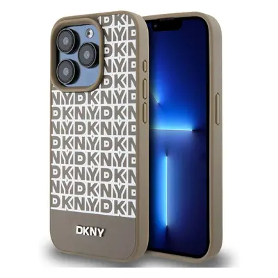 DKNY PU Leather Repeat Pattern Bottom Stripe kryt iPhone 13 Pro Max hnědý