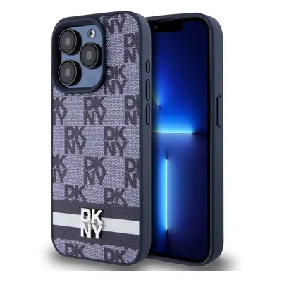 DKNY PU Leather Checkered Pattern and Stripe kryt iPhone 15 Pro Max modrý