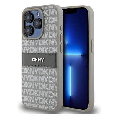 DKNY PU Leather Repeat Pattern Tonal Stripe kryt iPhone 14 Pro béžový