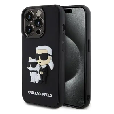 Karl Lagerfeld 3D Rubber Karl and Choupette kryt iPhone 14 Pro černý