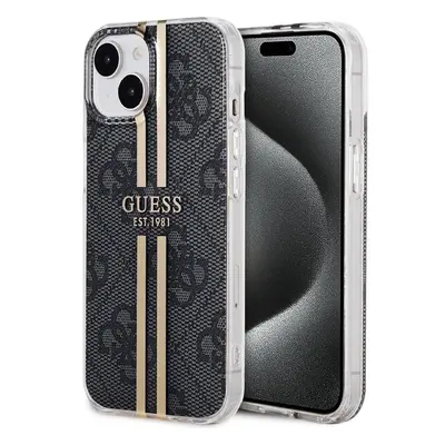 Guess IML 4G Gold Stripe kryt iPhone 15 černý