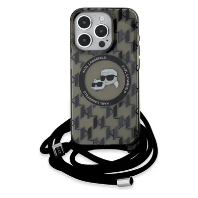 Karl Lagerfeld IML Monogram Crossbody K&CH Heads MagSafe zadní kryt iPhone 15 Pro Max černý