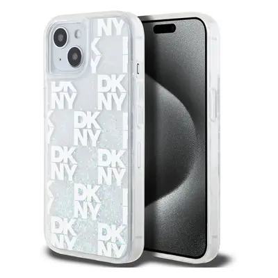 DKNY Liquid Glitter Checkered Pattern kryt iPhone 15 čirý