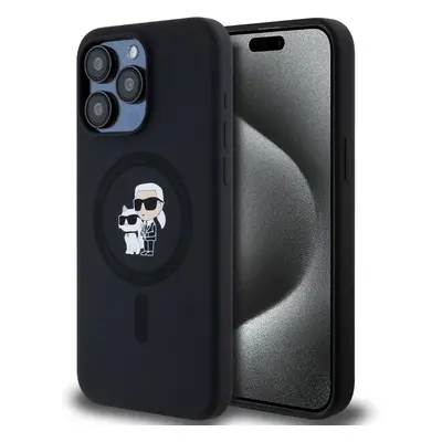 Karl Lagerfeld Liquid Silicone Karl and Choupette Magsafe zadní kryt iPhone 15 Pro Max černý