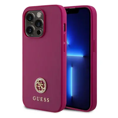 Guess PU 4G Strass Metal Logo kryt iPhone 15 Pro růžový