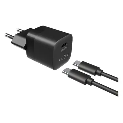 FIXED Mini nabíječka s USB-C výstupem a kabelem USB-C 1 metr PD 30W černá