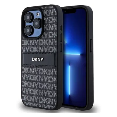 DKNY PU Leather Repeat Pattern Tonal Stripe kryt iPhone 15 Pro černý