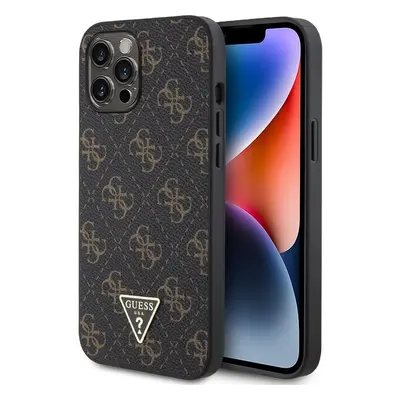 Guess PU Leather 4G Triangle Metal Logo kryt iPhone 12 Pro Max černý