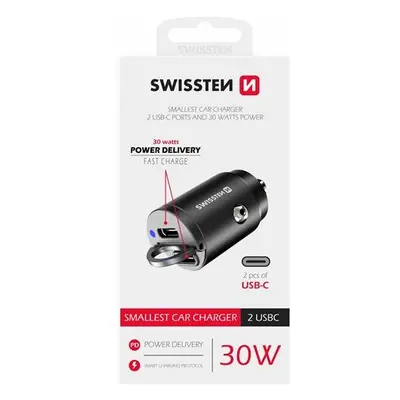 Swissten CL adaptér Power Delivery 2x USB-C 30W nano černý Černá