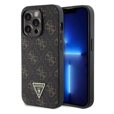 Guess PU Leather 4G Triangle Metal Logo kryt iPhone 14 Pro černý