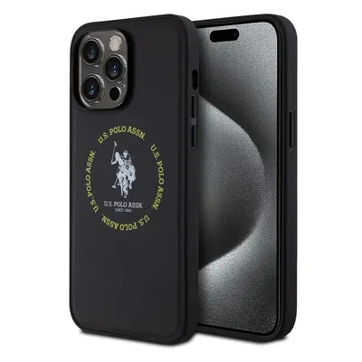 U.S. Polo PU Leather Printed Round Double Horse MagSafe kryt pro iPhone 15 Pro Max černý