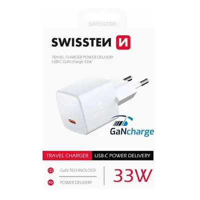 Swissten mini síťový adaptér gan usb-c 33w power delivery Bílá