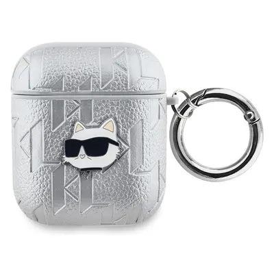 Karl Lagerfeld PU Embossed Choupette Head pouzdro AirPods 1/2 stříbrné