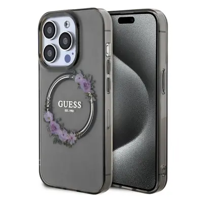 Guess PC/TPU Flowers Ring Glossy Logo MagSafe kryt iPhone 13 Pro černý