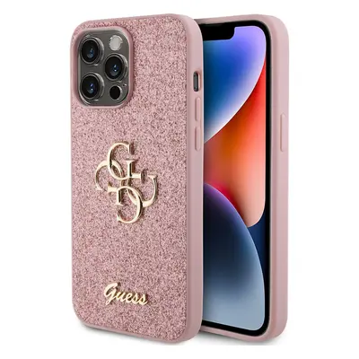 Guess PU Fixed Glitter 4G Metal Logo kryt iPhone 15 Pro Max růžový