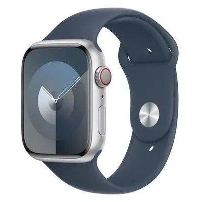 Apple Watch Series 9 Cellular 45mm Stříbrný hliník s bouřkově modrým sportovním řemínkem S/M Stř