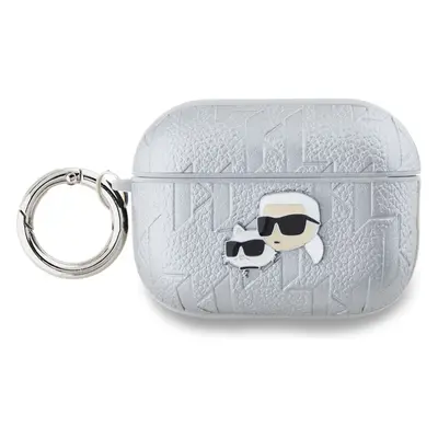 Karl Lagerfeld PU Embossed Karl and Choupette Heads pouzdro AirPods 3 stříbrné