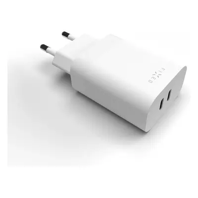 FIXED síťová nabíječka s 2x USB-C výstupem, podpora PD, 35W, bílá