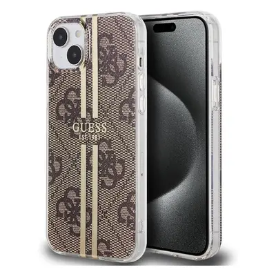 Guess IML 4G Gold Stripe kryt iPhone 15 hnědý