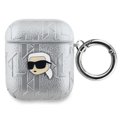 Karl Lagerfeld PU Embossed Karl Head pouzdro AirPods 1/2 stříbrné