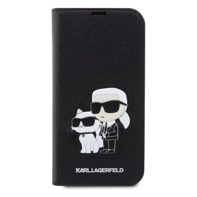 Karl Lagerfeld PU Saffiano Karl and Choupette NFT flipové pouzdro pro iPhone 14 Pro Max černé