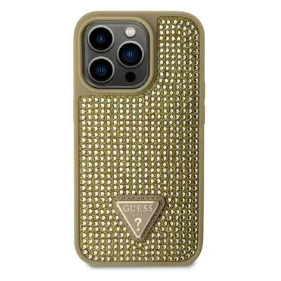 Guess Rhinestones Triangle Metal Logo kryt pro iPhone 14 Pro zlatý