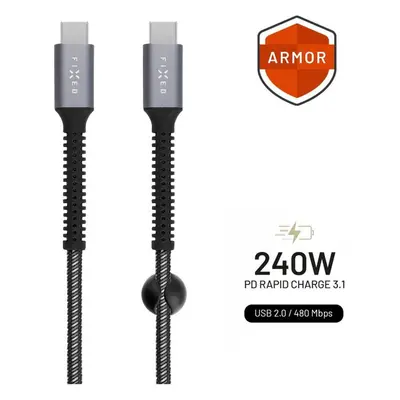 FIXED FIXDA-CC12-GR USB-C/USB-C podpora PD, 1,2m, šedý Šedá