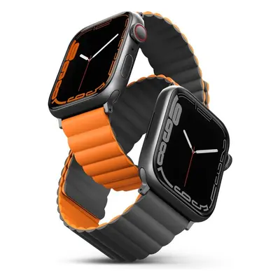 UNIQ Revix oboustranný řemínek pro Apple Watch 49/46/45/44/42mm Charcoal (šedý/oranžový)