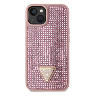 Guess Rhinestones Triangle Metal Logo kryt pro iPhone 14 růžový