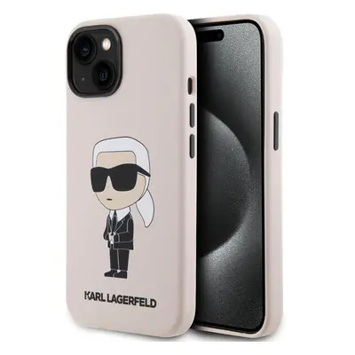 Pouzdro Karl Lagerfeld Liquid Silicone Ikonik NFT iPhone 15 růžové Růžová