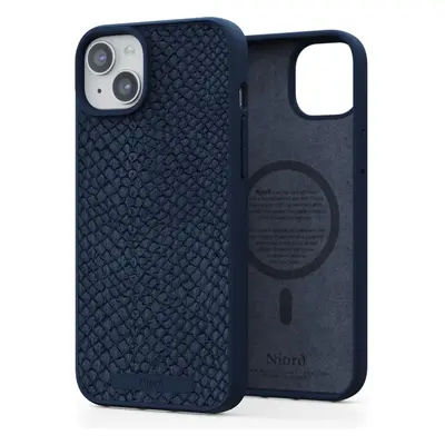 NJORD Salmon Leather Magsafe kryt iPhone 15 Plus modrý