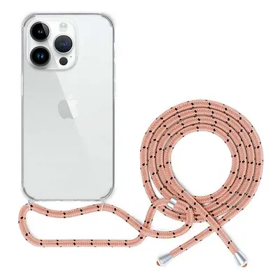 Spello Crossbody kryt se šňůrkou pro iPhone 15 Pro transparentní / růžová šňůrka