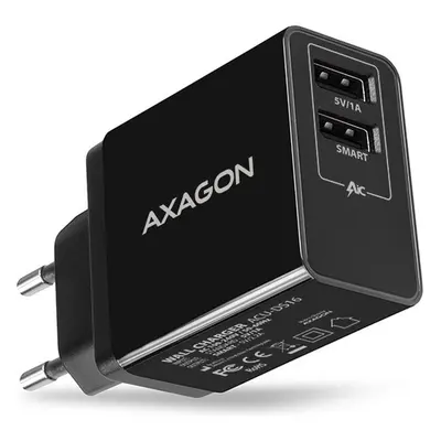 AXAGON ACUDS16 SMART nabíječka do sítě 2x USB výstup 5V/2.2A + 5V/1A 16W