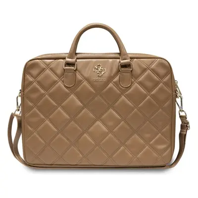 Guess PU Quilted 4G Metal Logo Computer Bag 15/16" hnědý