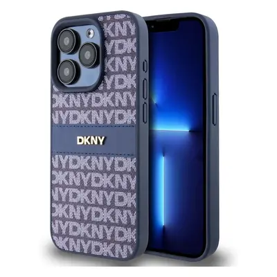 DKNY PU Leather Repeat Pattern Tonal Stripe kryt iPhone 15 Pro Max modrý