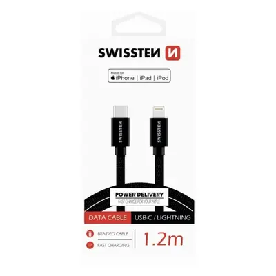 Swissten Textile kabel USB-C / Lightning MFi 1,2 M černý