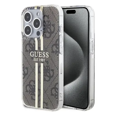 Guess IML 4G Gold Stripe kryt iPhone 15 Pro hnědý