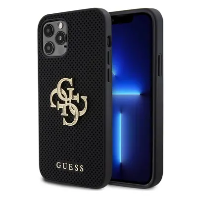 Guess PU Perforated 4G Glitter Metal Logo kryt iPhone 12/12 Pro černý