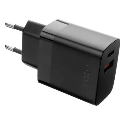 FIXED síťová nabíječka s USB-C a USB výstupem, podpora PD a QC 3.0, 20W, černá