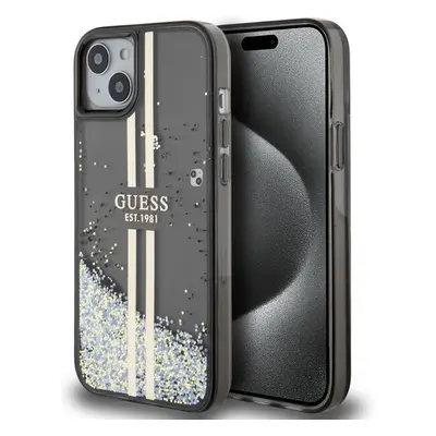 Guess PC/TPU Liquid Glitter Gold Stripe kryt iPhone 15 Plus černý