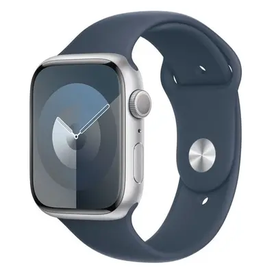 Apple Watch Series 9 45mm Stříbrný hliník s bouřkově modrým sportovním řemínkem S/M Stříbrná