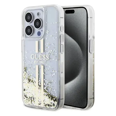 Guess PC/TPU Liquid Glitter Gold Stripe kryt iPhone 15 Pro čirý